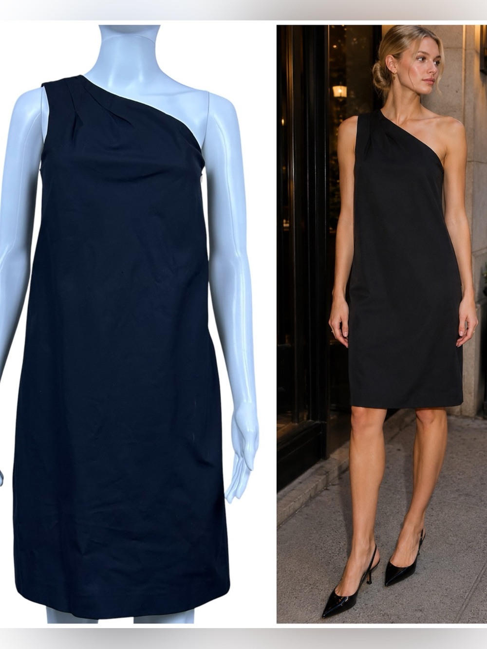 Vince One Shoulder Shift Dress XS Black Pleated Cocktail Minimalist Party Event